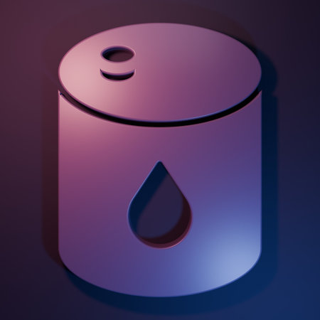 Purple Barrel oil icon isolated on purple-blue background. Minimalism concept. 3D render illustration.の写真素材