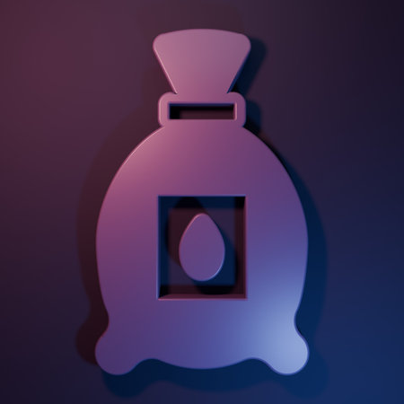 Purple Pack full of seeds of a specific plant icon isolated on purple-blue background. Minimalism concept. 3D render illustration.の写真素材