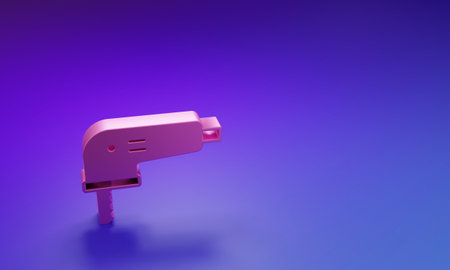 Pink Electric jigsaw with steel sharp blade icon isolated on purple-blue background. Power tool for woodwork. Minimalism concept. 3D render illustration.の写真素材