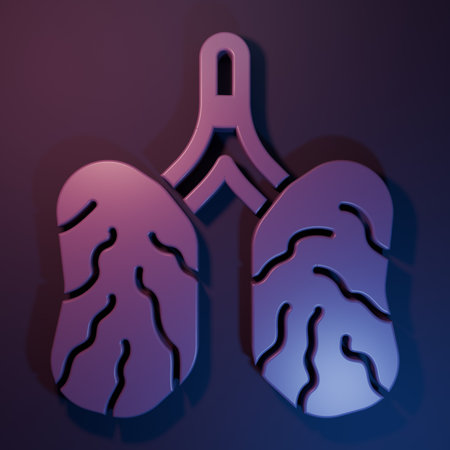 Purple Disease lungs icon isolated on purple-blue background. Minimalism concept. 3D render illustration.の写真素材