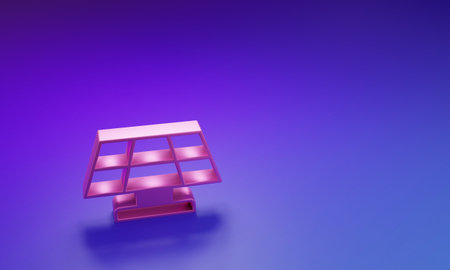 Pink Solar energy panel icon isolated on purple-blue background. Minimalism concept. 3D render illustration.の写真素材
