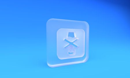 Frosted glass No alcohol icon isolated on blue background. Prohibiting alcohol beverages. Forbidden...
