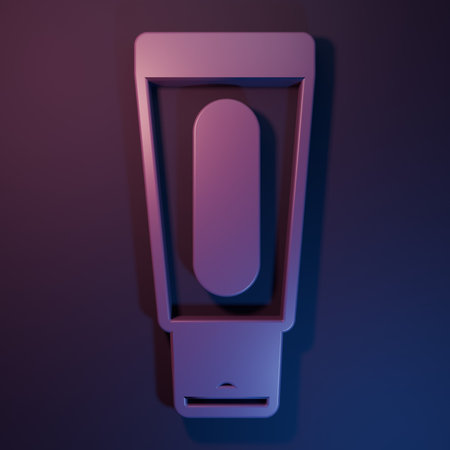 Purple Tube of hand cream icon isolated on purple-blue background. Minimalism concept. 3D render...