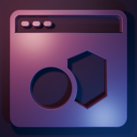 Purple Software, web developer programming code icon isolated on purple-blue background. Javascript computer script random parts of program code. Minimalism concept. 3D render illustration.の写真素材