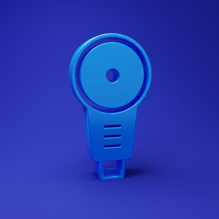 Blue Angle grinder icon isolated on blue background. Minimalism concept. 3D render illustration.の写真素材