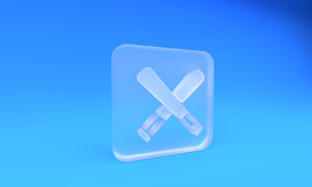 Frosted glass Crossed baseball bat icon isolated on blue background. Square frosted glass button. 3D render illustration.の写真素材