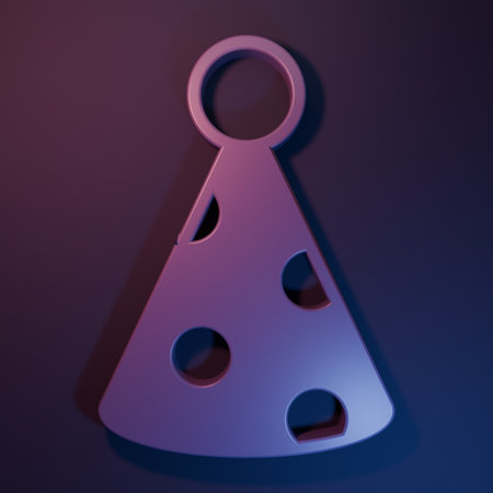 Purple Party hat icon isolated on purple-blue background. Birthday hat. Minimalism concept. 3D render illustration.の写真素材