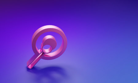 Pink Gong musical percussion instrument circular metal disc and hammer icon isolated on purple-blue background. Minimalism concept. 3D render illustration.の写真素材