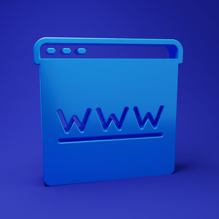 Blue Browser window icon isolated on blue background. Minimalism concept. 3D render illustration.