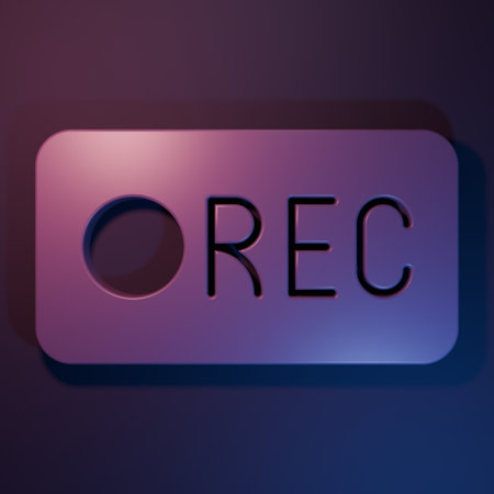 Purple Record button icon isolated on purple-blue background. Rec button. Minimalism concept. 3D...