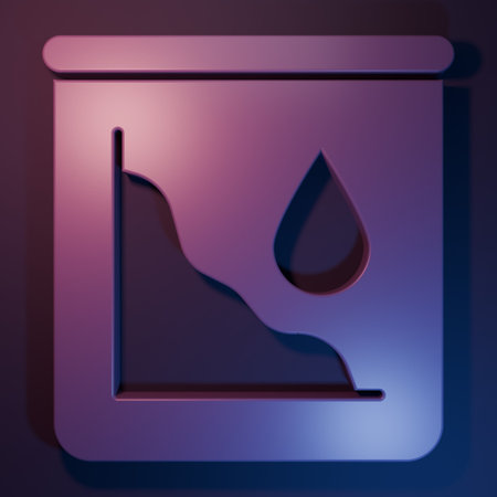 Purple Drop in crude oil price icon isolated on purple-blue background. Oil industry crisis concept. Minimalism concept. 3D render illustration.の写真素材