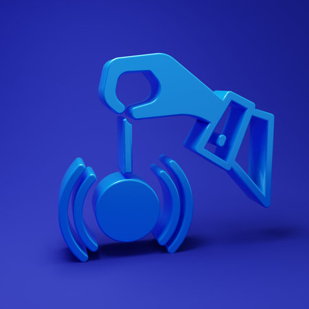 Blue Hypnosis icon isolated on blue background. Human eye with spiral hypnotic iris. Minimalism concept. 3D render illustration.の写真素材