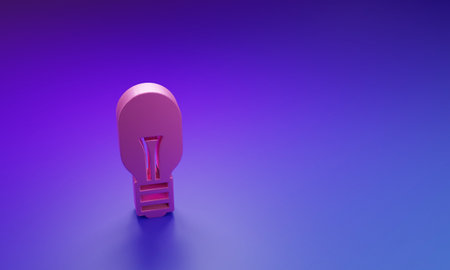 Pink Light bulb with concept of idea icon isolated on purple-blue background. Energy and idea symbol. Inspiration concept. Minimalism concept. 3D render illustration.の写真素材