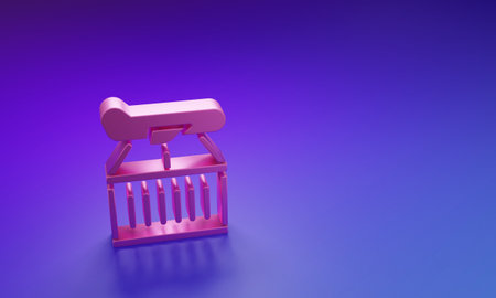 Pink Plane icon isolated on purple-blue background. Delivery, transportation. Cargo delivery by air. Airplane with parcels, boxes. Minimalism concept. 3D render illustration.の写真素材