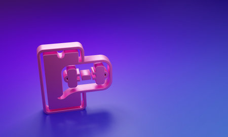Pink Fitness app for sports icon isolated on purple-blue background. Healthcare mobile app concept. Online fitness or mobile trainer. Minimalism concept. 3D render illustration.の写真素材
