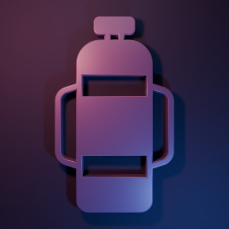 Purple Aqualung icon isolated on purple-blue background. Oxygen tank for diver. Diving equipment. Extreme sport. Diving underwater equipment. Minimalism concept. 3D render illustration.の写真素材