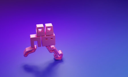 Pink Shutdown of factory icon isolated on purple-blue background. Industrial building. Minimalism concept. 3D render illustration.の写真素材