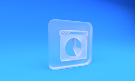 Frosted glass Graph, chart, diagram, infographic icon isolated on blue background. Square frosted glass button. 3D render illustration.の写真素材
