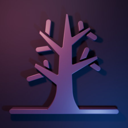 Purple Bare tree icon isolated on purple-blue background. Minimalism concept. 3D render illustration.の写真素材