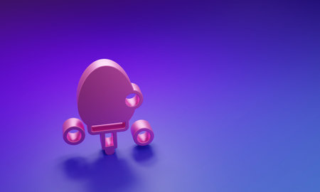 Pink Racket for playing table tennis icon isolated on purple-blue background. Minimalism concept. 3D render illustration.の写真素材