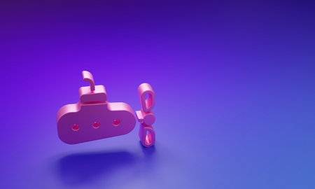 Pink Submarine icon isolated on purple-blue background. Military ship. Minimalism concept. 3D render illustration.の写真素材