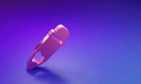 Pink Pencil with eraser icon isolated on purple-blue background. Drawing and educational tools. School office symbol. Minimalism concept. 3D render illustration.の写真素材