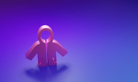 Pink Raincoat icon isolated on purple-blue background. Minimalism concept. 3D render illustration.の写真素材