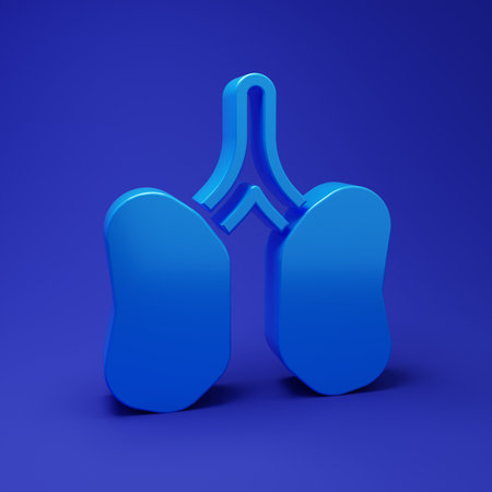 Blue Lungs icon isolated on blue background. Minimalism concept. 3D render illustration.の写真素材
