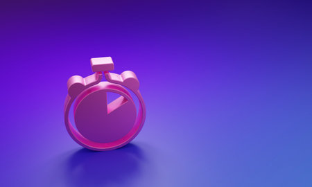 Pink Stopwatch icon isolated on purple-blue background. Time timer sign. Chronometer sign Minimalism...