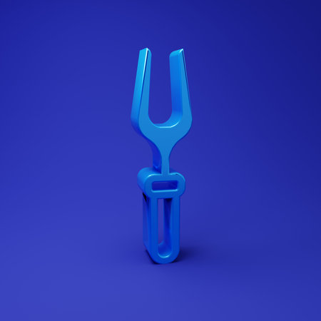 Blue Barbecue fork icon isolated on blue background. BBQ fork sign. Barbecue and grill tool. Minimalism concept. 3D render illustration.の写真素材
