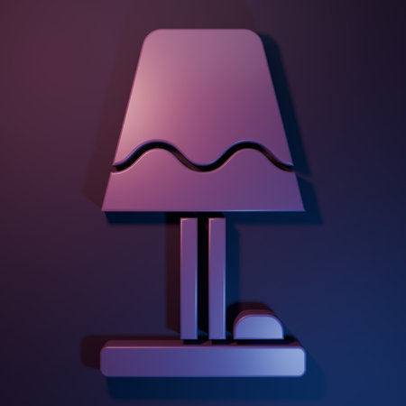 Purple Table lamp icon isolated on purple-blue background. Minimalism concept. 3D render illustration.の写真素材