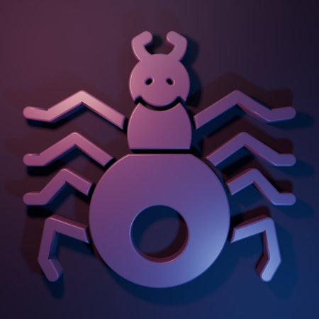 Purple Spider icon isolated on purple-blue background. Happy Halloween party. Minimalism concept. 3D render illustration.の写真素材