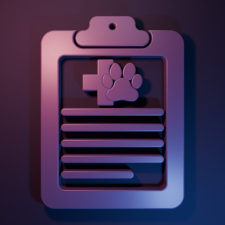 Purple Clipboard with medical clinical record pet icon isolated on purple-blue background. Health insurance form. Medical check marks report. Minimalism concept. 3D render illustration.の写真素材
