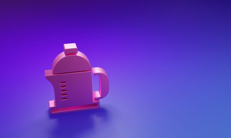 Pink French press icon isolated on purple-blue background. Minimalism concept. 3D render illustration.の写真素材