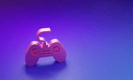 Pink Gamepad icon isolated on purple-blue background. Game controller. Minimalism concept. 3D render...