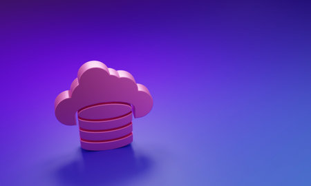 Pink Cloud database icon isolated on purple-blue background. Cloud computing concept. Digital...