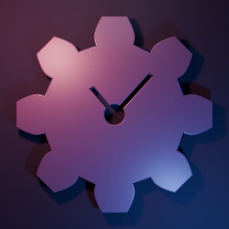 Purple Time Management icon isolated on purple-blue background. Clock and gear sign. Productivity...