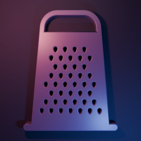 Purple Grater icon isolated on purple-blue background. Kitchen symbol. Cooking utensil. Cutlery sign. Minimalism concept. 3D render illustration.の写真素材