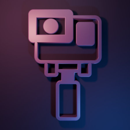 Purple Action extreme camera icon isolated on purple-blue background. Video camera equipment for...