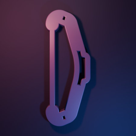Purple Medieval bow icon isolated on purple-blue background. Medieval weapon. Minimalism concept. 3D render illustration.の写真素材