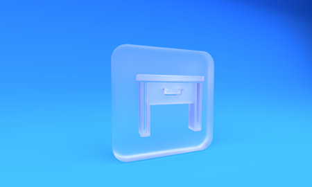 Frosted glass Furniture nightstand icon isolated on blue background. Square frosted glass button. 3D render illustration.の写真素材