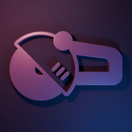 Purple Angle grinder icon isolated on purple-blue background. Minimalism concept. 3D render illustration.の写真素材