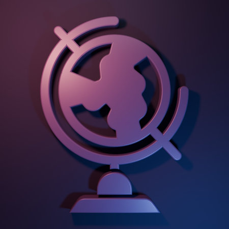 Purple Earth globe icon isolated on purple-blue background. Minimalism concept. 3D render illustration.の写真素材