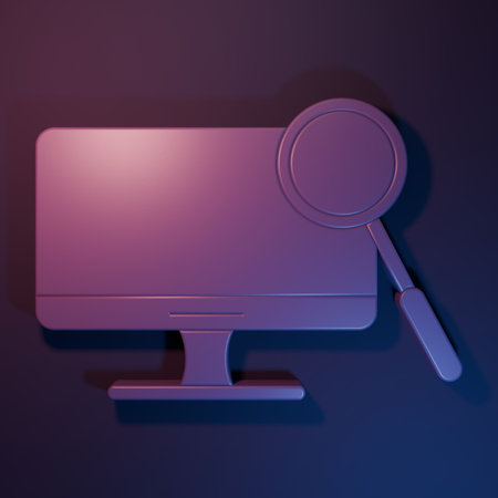 Purple Computer monitor diagnostics icon isolated on purple-blue background. Adjusting app, service,...