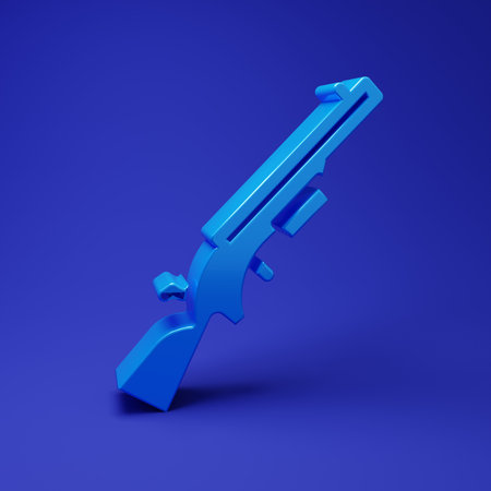 Blue Shotgun icon isolated on blue background. Hunting gun. Minimalism concept. 3D render illustration.の写真素材