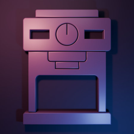 Purple Coffee machine icon isolated on purple-blue background. Minimalism concept. 3D render illustration.の写真素材