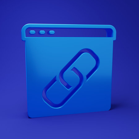 Blue Browser window icon isolated on blue background. Minimalism concept. 3D render illustration.の写真素材