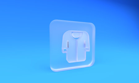 Frosted glass Baseball t-shirt icon isolated on blue background. Baseball jersey, sport uniform, raglan t-shirt sport. Square frosted glass button. 3D render illustration.の写真素材