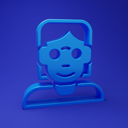 Blue Hacker or coder icon isolated on blue background. Programmer developer working on code, coding, testing, debugging, analyzing. Minimalism concept. 3D render illustration.の写真素材
