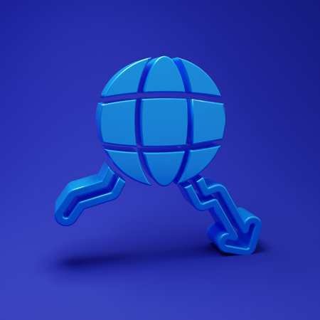 Blue Global economic crisis icon isolated on blue background. World finance crisis. Minimalism concept. 3D render illustration.の写真素材